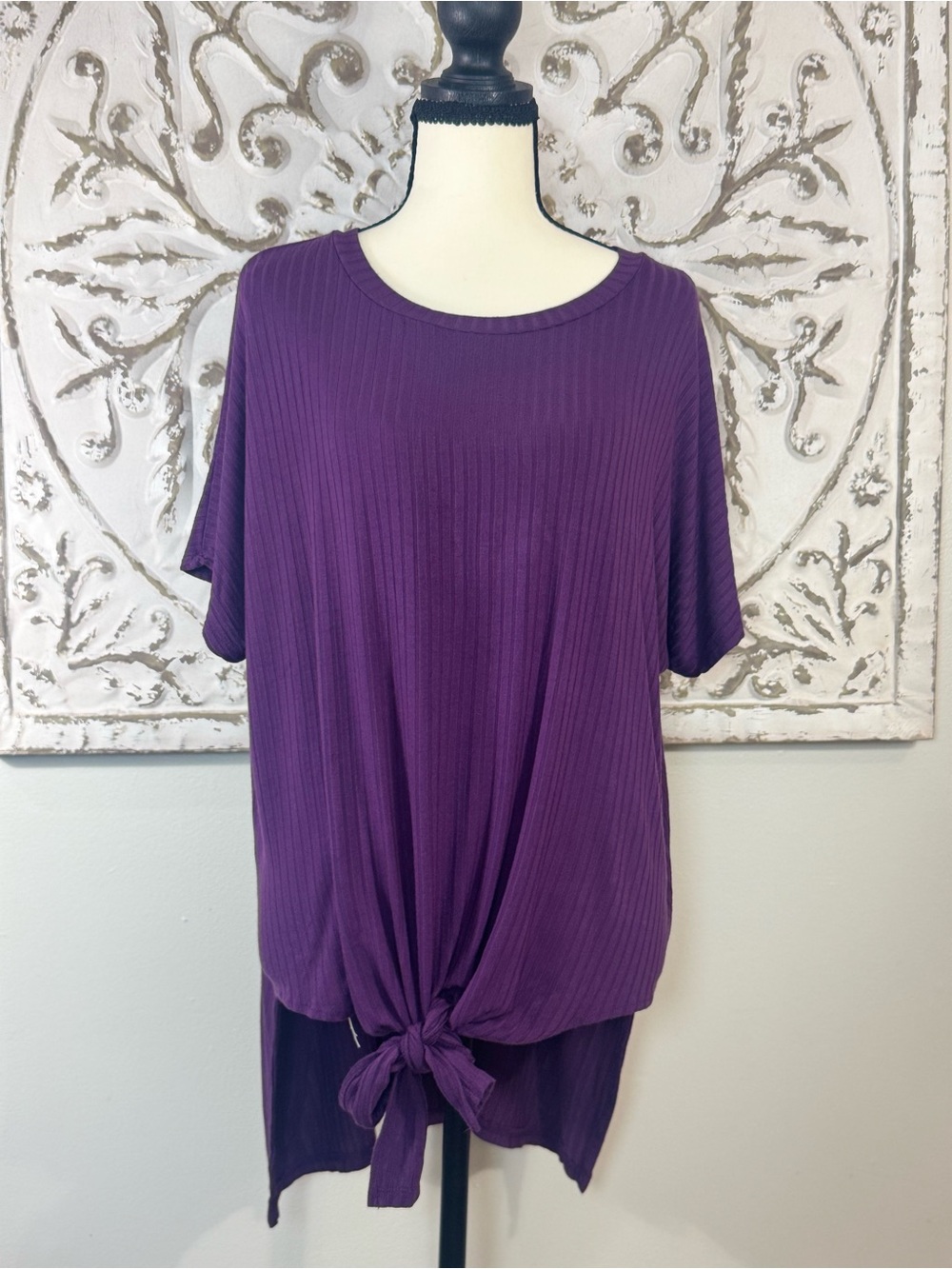 Time and Tru Eggplant Purple Short-Sleeve Tie-Front Top